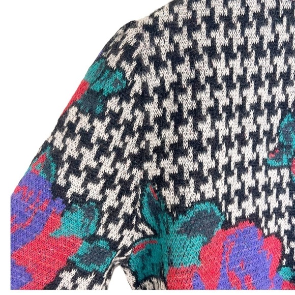 Vintage Cardigan Sweater Duster Houndstooth Mohair Wool Black Purple Size Small - Picture 5 of 8